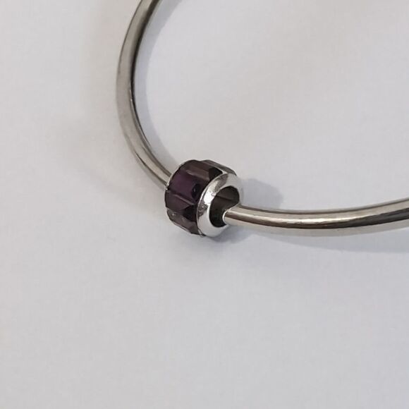 Silver Purple Crystal Spacer Charm for Pandora Style Bracelet - Picture 3 of 3